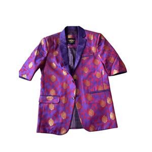 Freeborn Magenta Purple Gold Brocade Short Sleeve Blazer 38